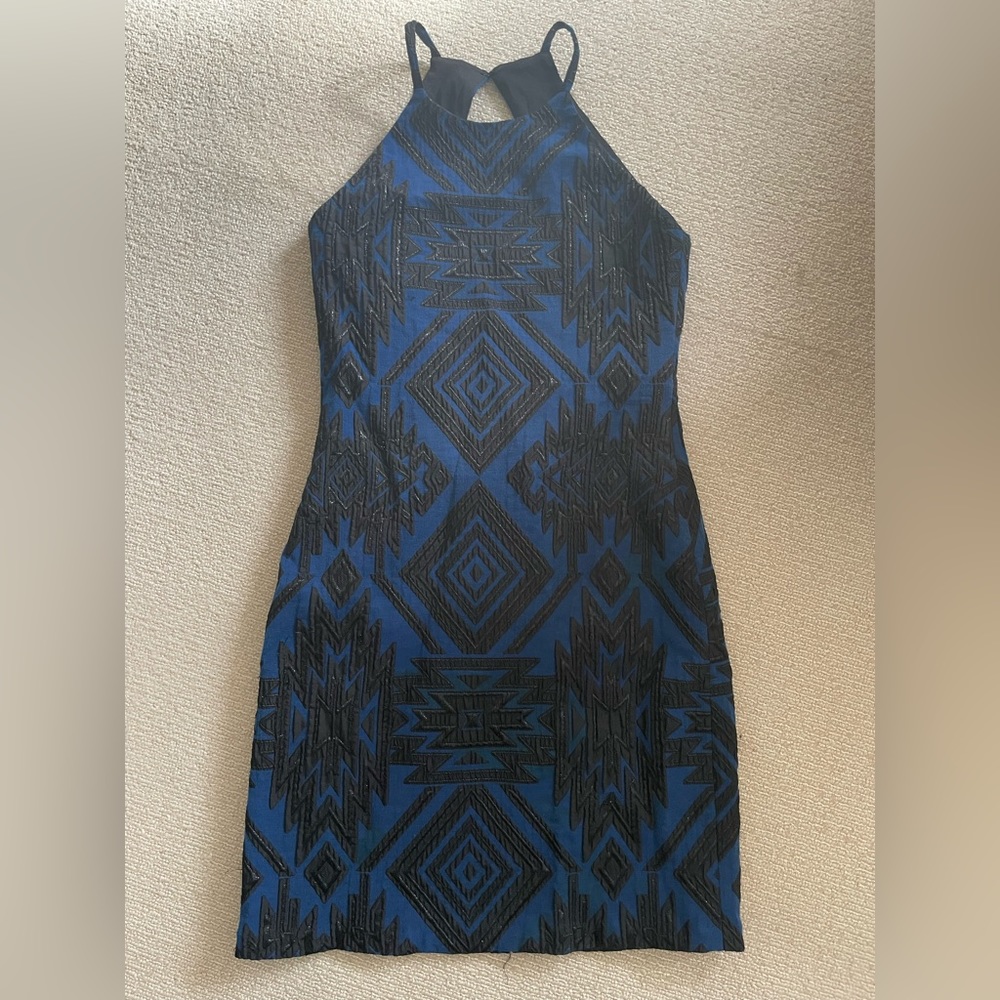 New with tags: Parker blue and black high neck cocktail dress